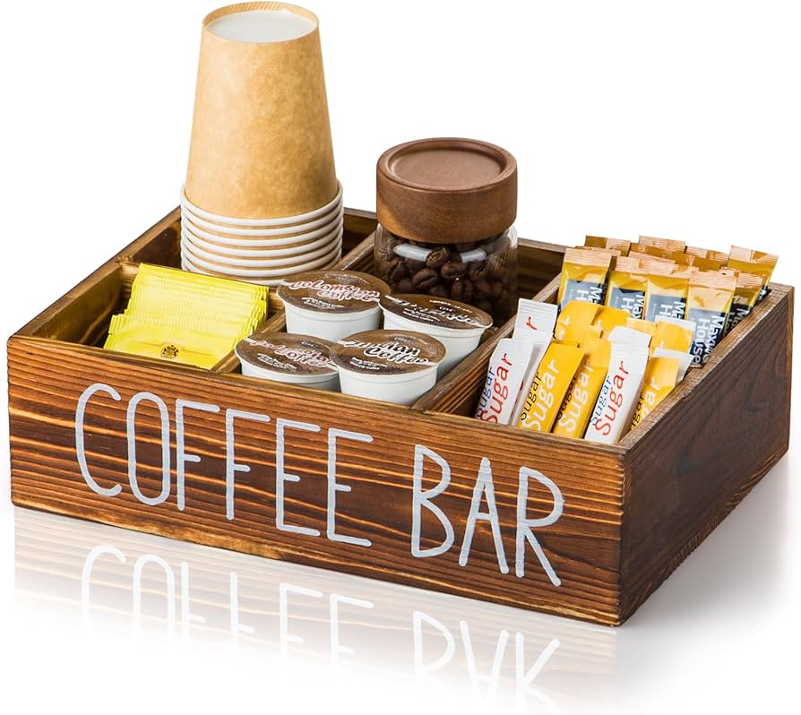 Coffee Station Organizer with Removable Dividers, Wooden Coffee Bar Accessories Storage For Count... | Amazon (US)