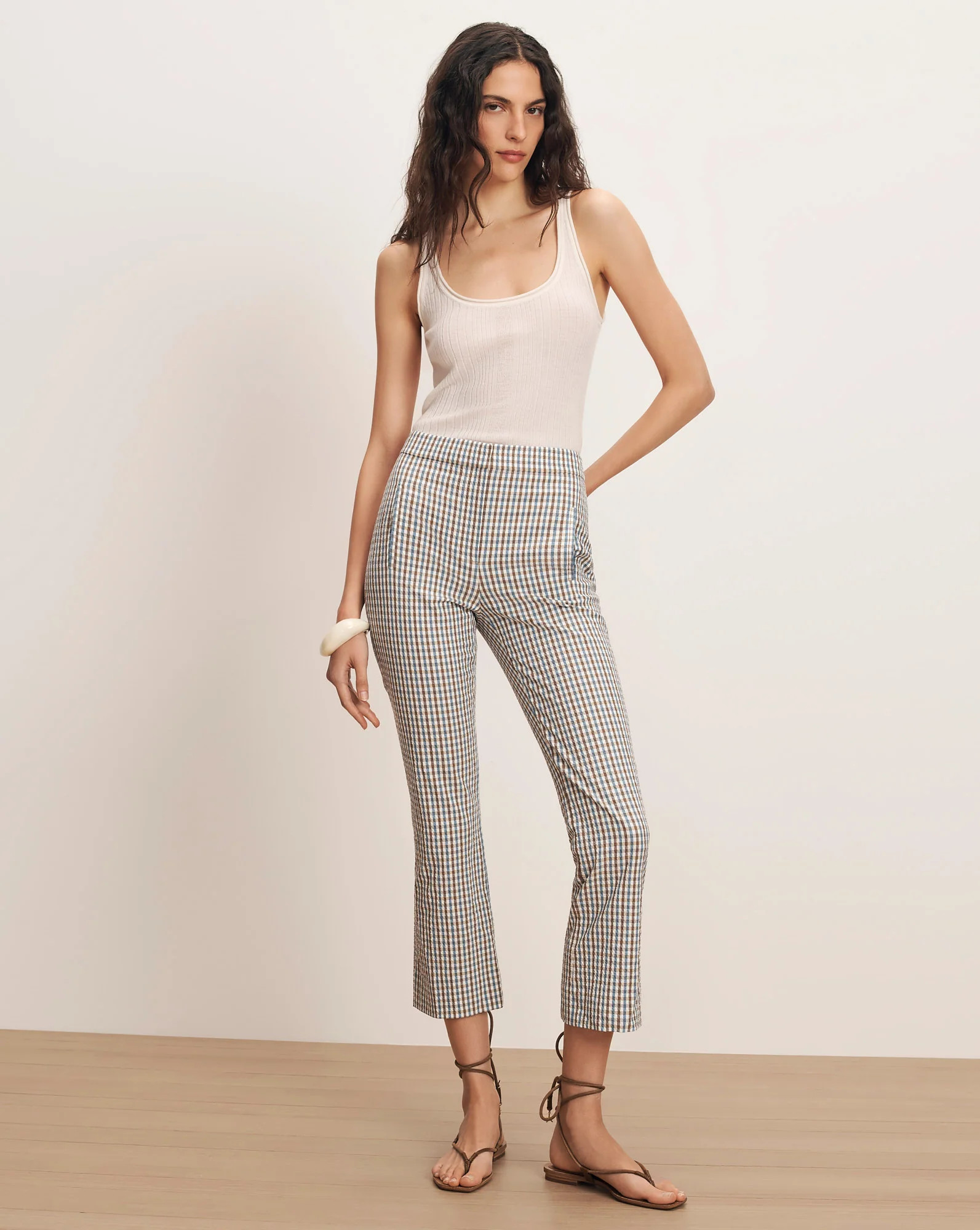 Arte Kick-Flare Pant in Blue & Brown Gingham Acorn Multi | Veronica Beard | Veronica Beard