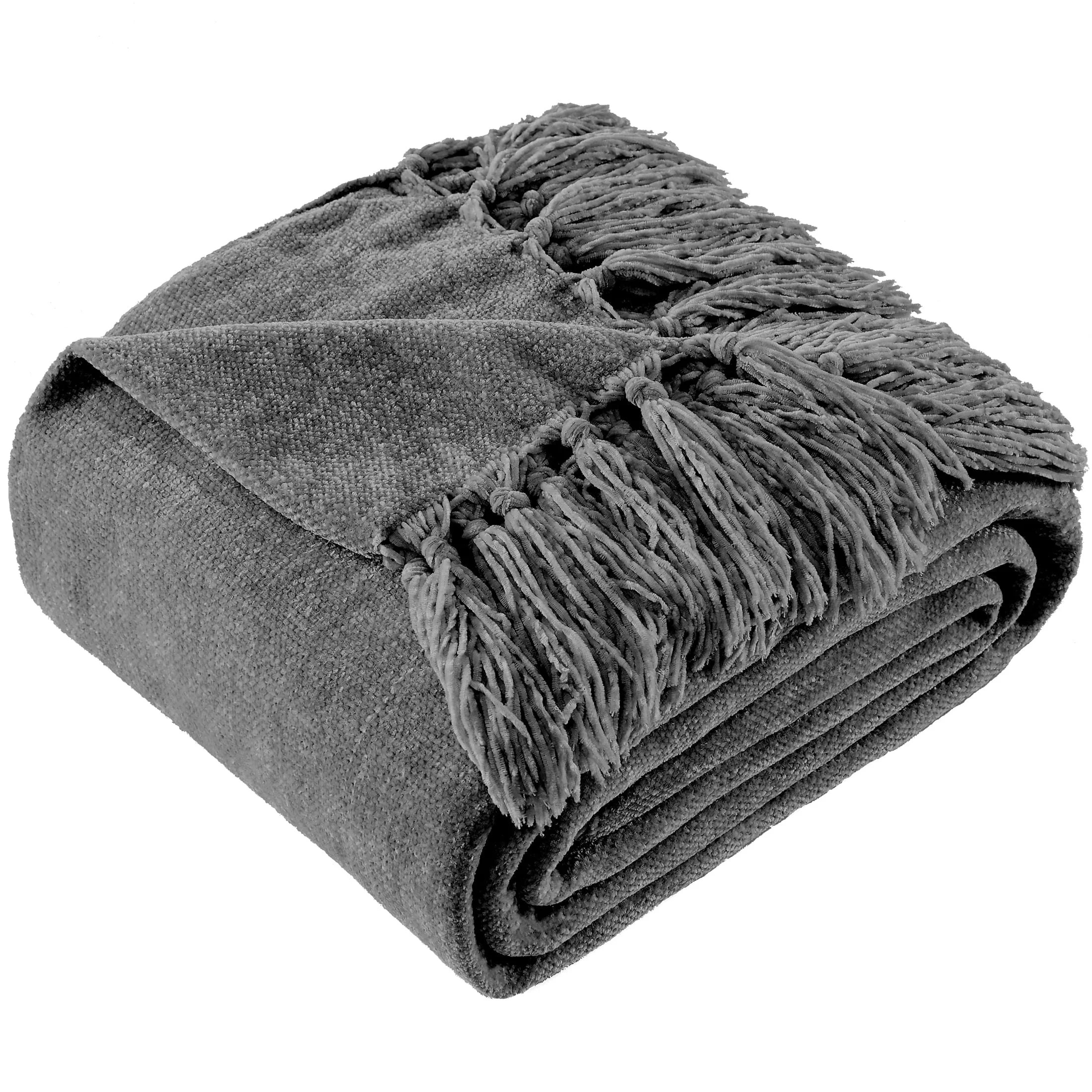 LONG CREATE Chenille Throw Blanket with Fringe Tassel for Couch Sofa Chair Bed, Dark Grey 50" X 7... | Walmart (US)