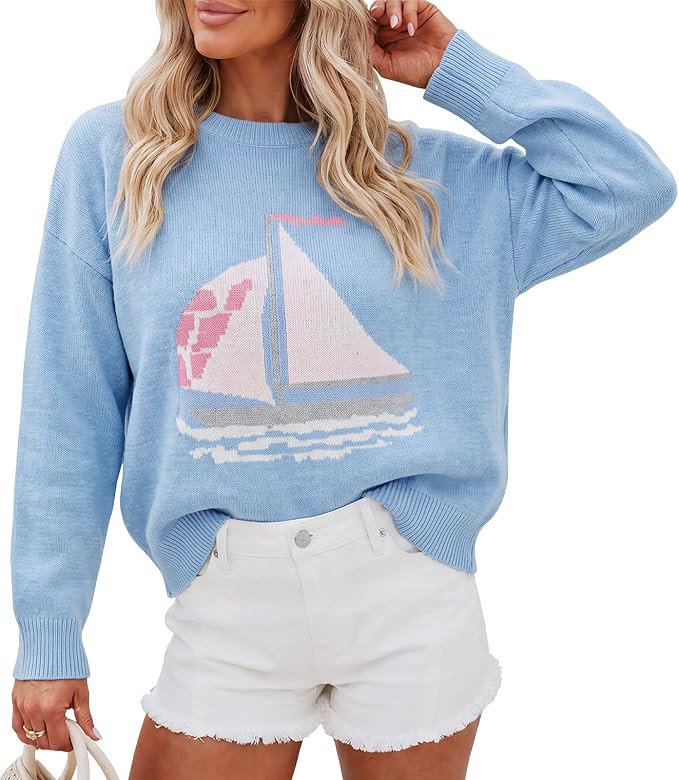 Cicy Bell Womens Fish Graphic Sweaters Lightweight Knit Crewneck Pullover | Sardine Animal Patter... | Amazon (US)