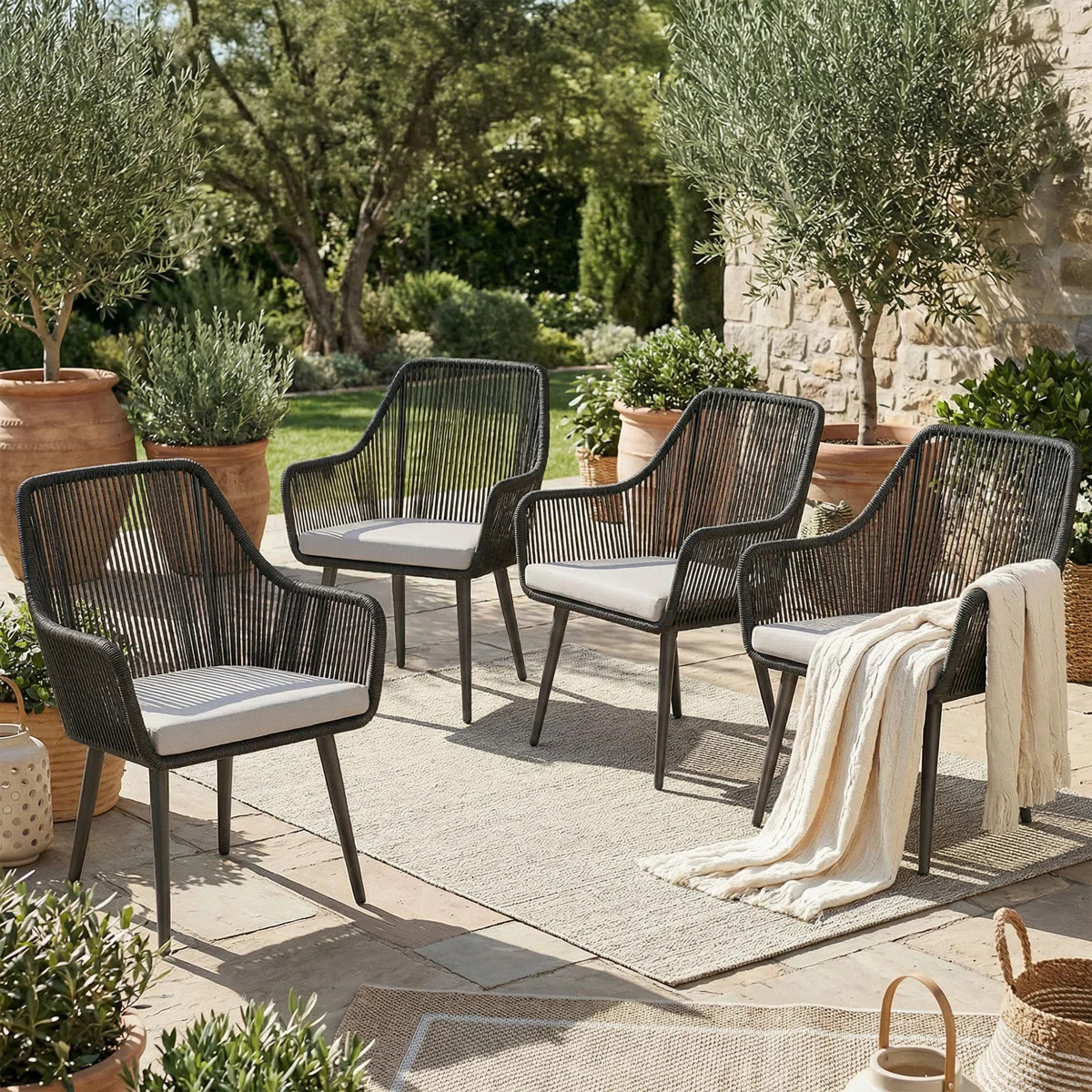 Wicker Premium All-Weather Wicker Outdoor Dining Armchair with Cushion | Wayfair North America