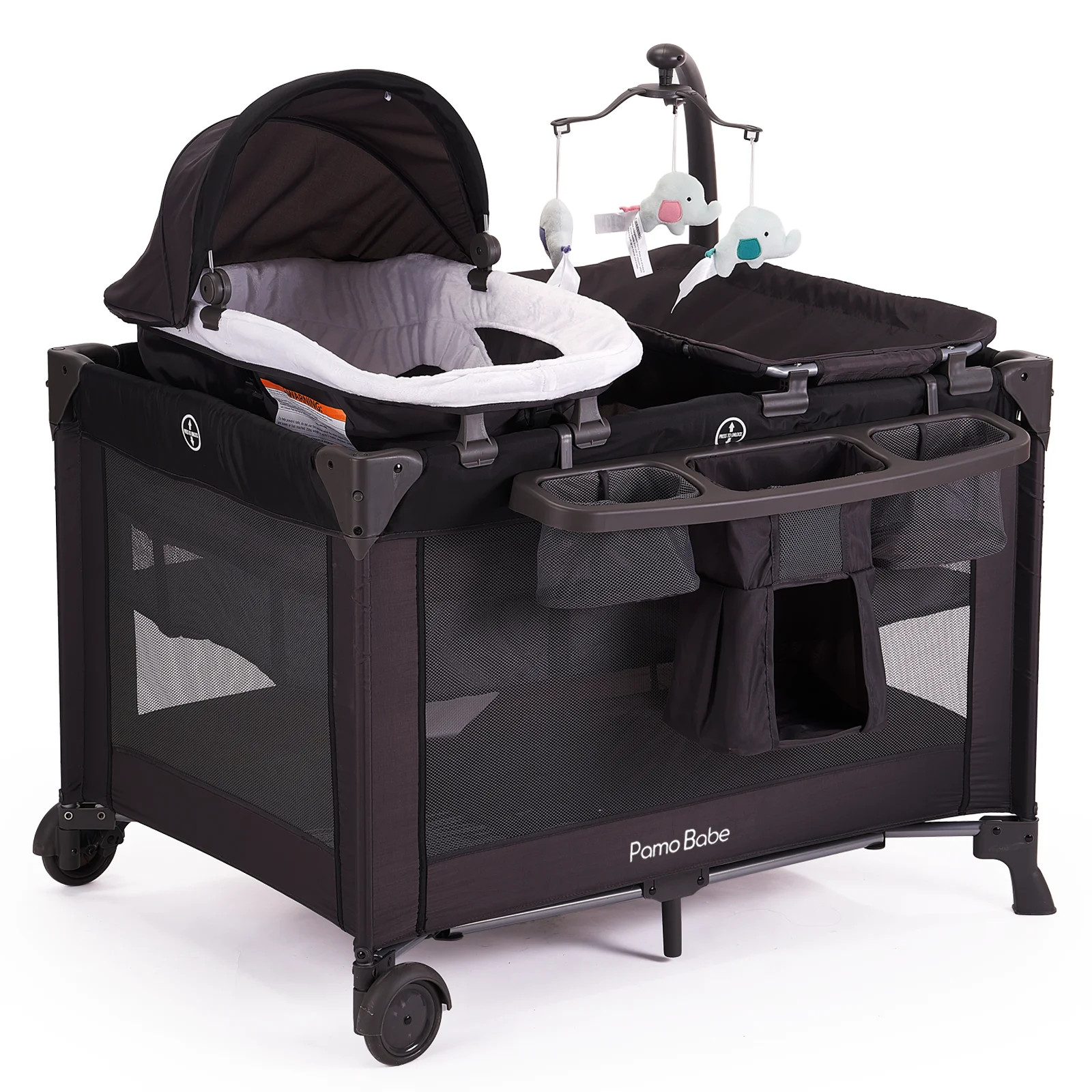 Pamo Babe Unisex Nursery Center Playard with Bassinet & Changing Table, Black | Walmart (US)
