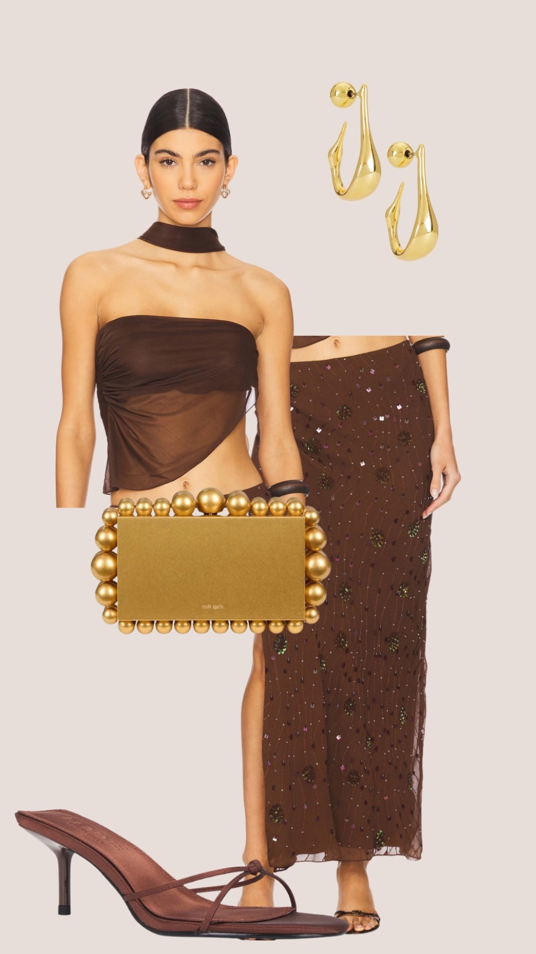 Dripping in espresso and gold.
This sheer top + embellished skirt combo is pure vacation glam. Elevated with sculptural earrings, strappy heels, and a statement clutch that does all the talking.

Linked the full look:
Chocolate set, gold clutch, strappy sandals, abstract earrings.

#LTKEveningStyle #ResortWear #VacationOutfitInspo #LuxuryStyling #ChicAndBold #BronzeGoddessEnergy #PersonalStylistFinds #EffortlesslyGlam #CocktailLook #LTKSeasonalStyle