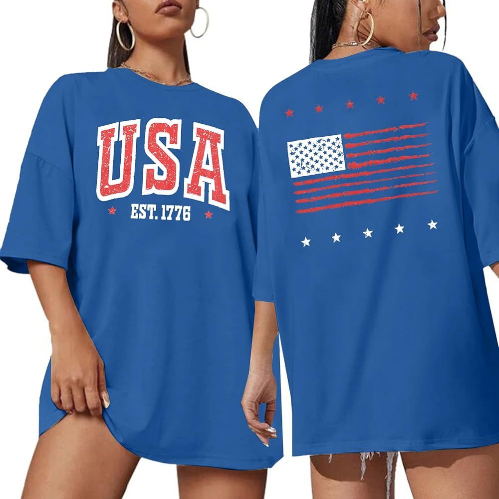 USA Shirt American Flag Shirts : Women 4th of July T-Shirt Oversized Patriotic Shirts Casual Amer... | Amazon (US)