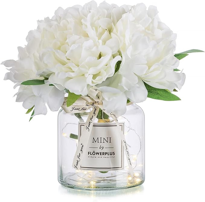 White Fake Flowers with Vase: Blosmon Small Coffee Table Decor Bathroom Peony Faux Flowers in Vas... | Amazon (CA)
