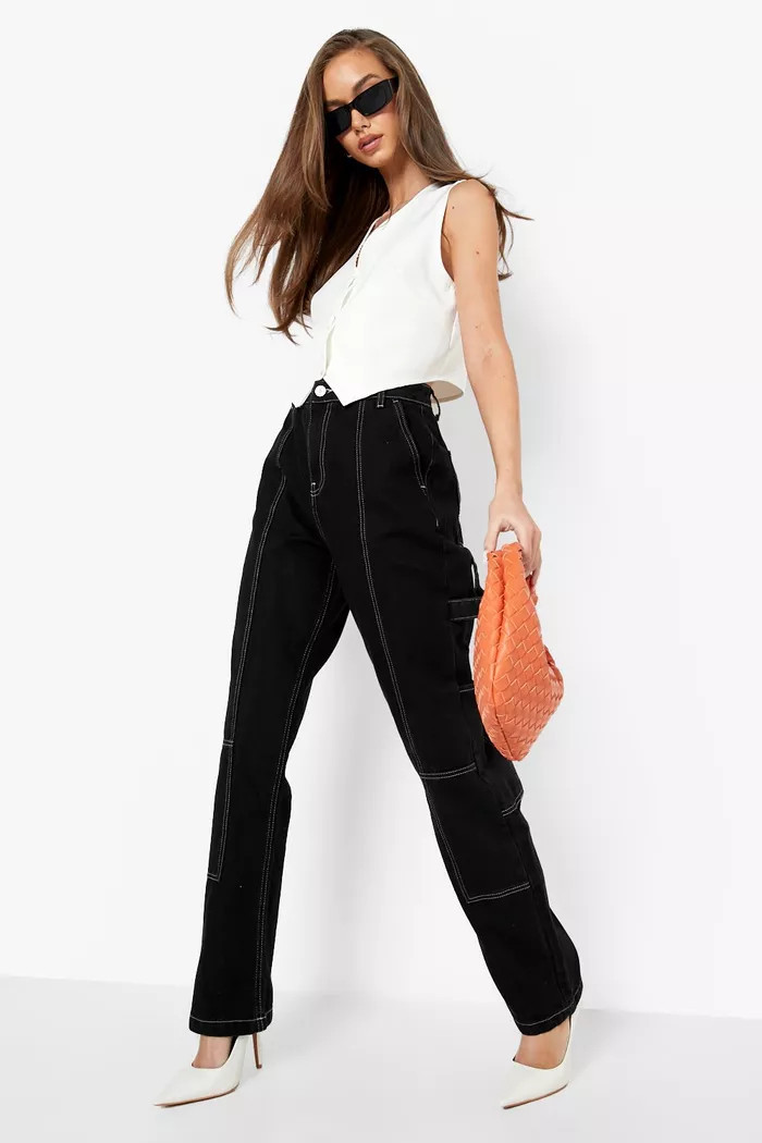 Contrast Stich Cargo Jeans | boohoo (US & Canada)