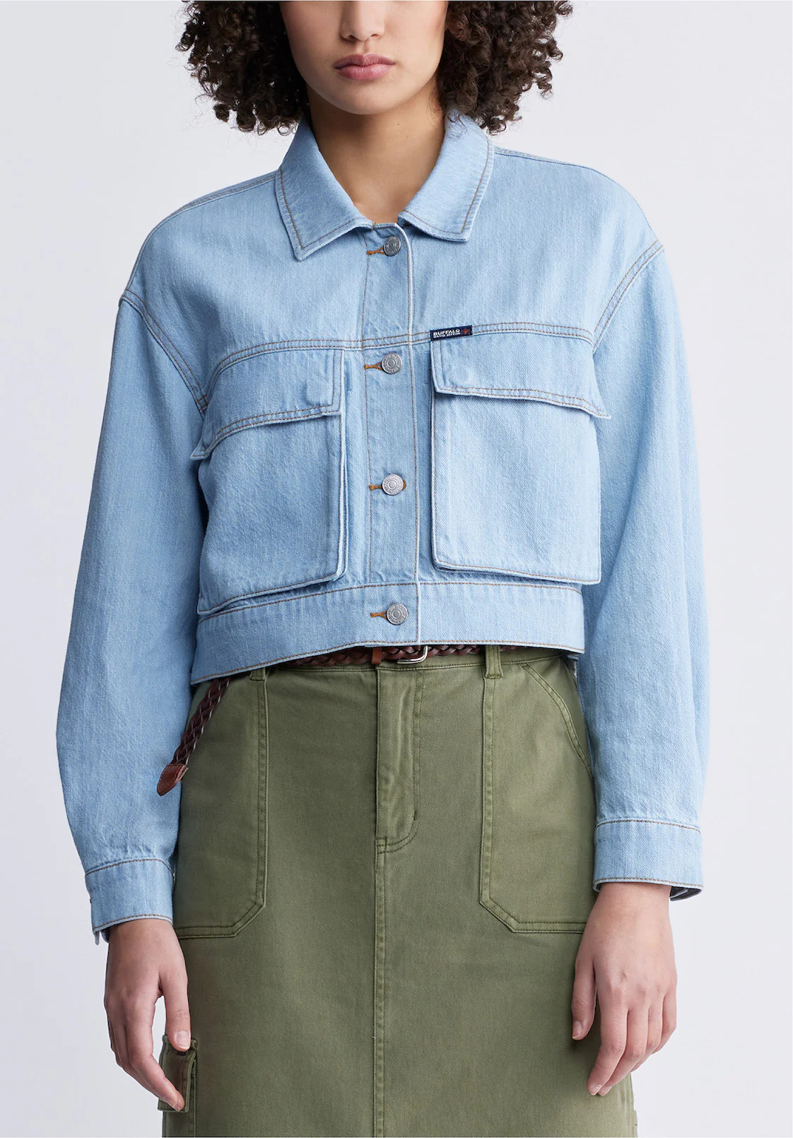 Teagan Women's Boxy Denim Jacket in Bleached Blue - BL15967 | Buffalo David Bitton