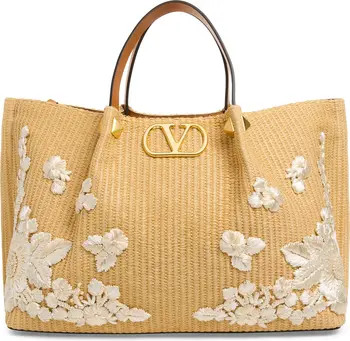 Medium VLOGO Signature Raffia Tote | Nordstrom