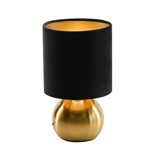KUNJOULAM Small Bedside Lamp, Mid Century Lamp with Brass Base, Nightstand Table Lamp for Bedroom, Living Room, Bookshelf, Modern Accent Lamp E12 Mini Ambient Table Lights Black Fabric Shade | Amazon (US)