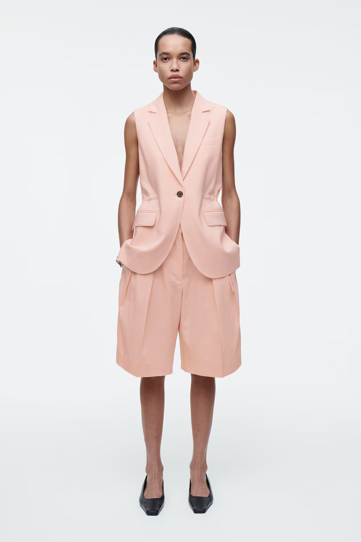 LONGLINE PLEATED LINEN SHORTS - APRICOT | COS | COS UK