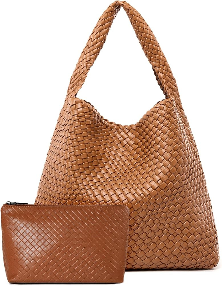 Large Woven Bag Tote Bags for Women Vegan Leather Tote Bag Woven Purse Woven Handbag | Amazon (US)