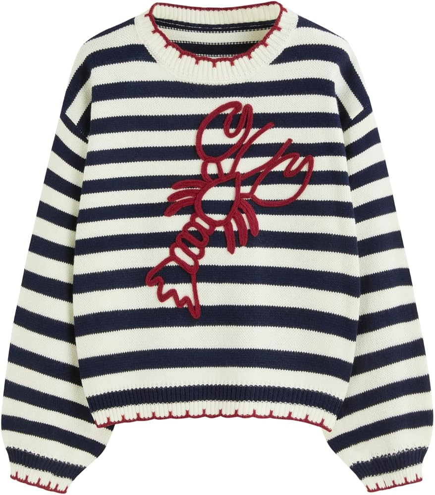 CIDER Lobster Graphic Pullover Sweater for Women Knit Trim Trendy Sweater | Amazon (US)