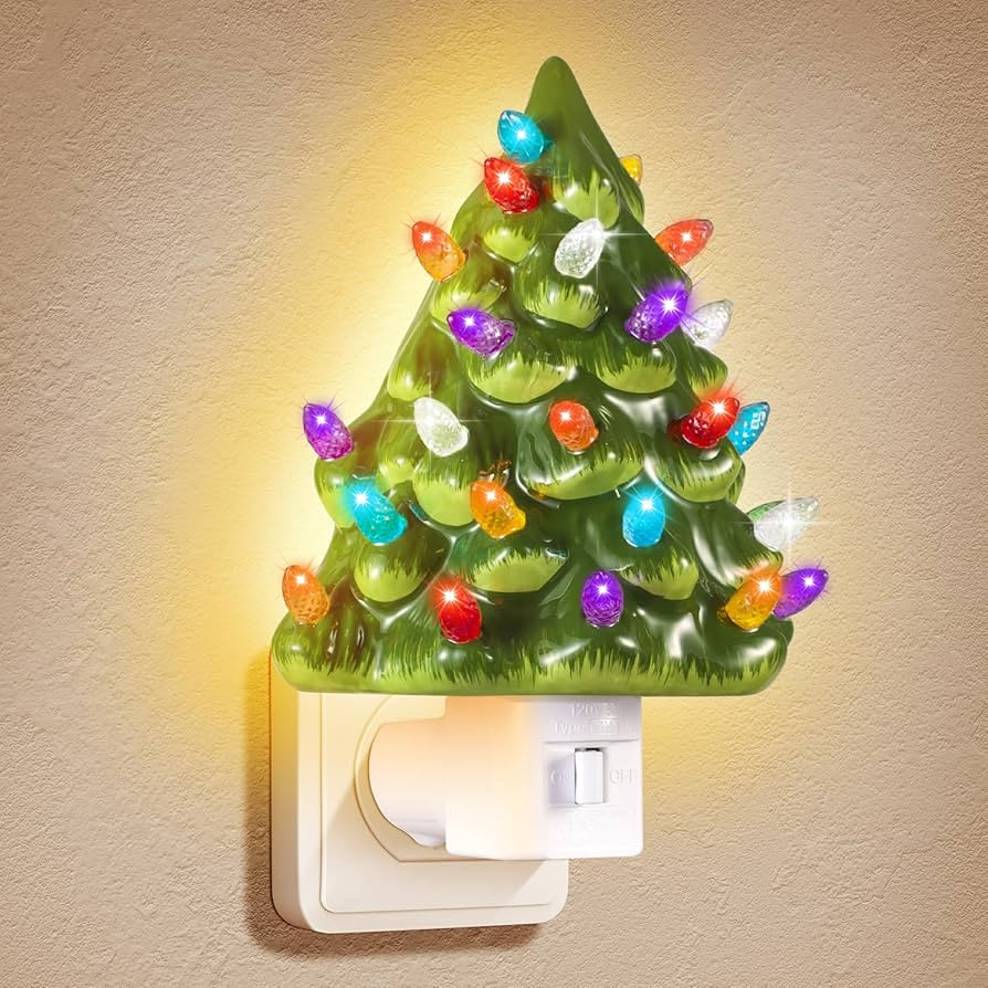 Ceramic Christmas Tree Night Light - 6" Nostalgic Christmas Snow Tree Nightlight with Multicolor ... | Amazon (US)