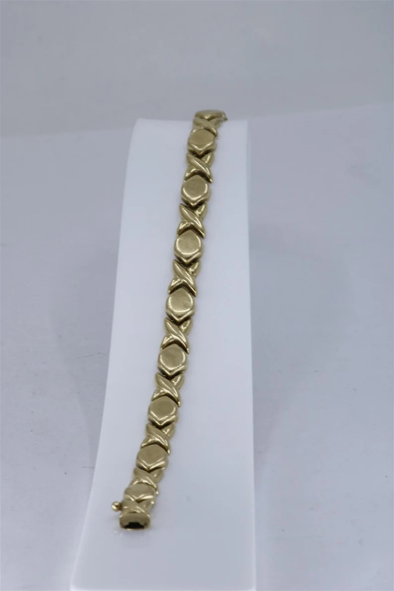 14K Yellow Gold Vintage 7.5 Inch Hugs & Kisses Link Bracelet - Etsy | Etsy (US)