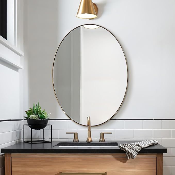 ANDY STAR Oval Gold Mirror, 22x30'' Brushed Gold Oval Mirror for Bathroom, Oval Wall Mirror for B... | Amazon (US)