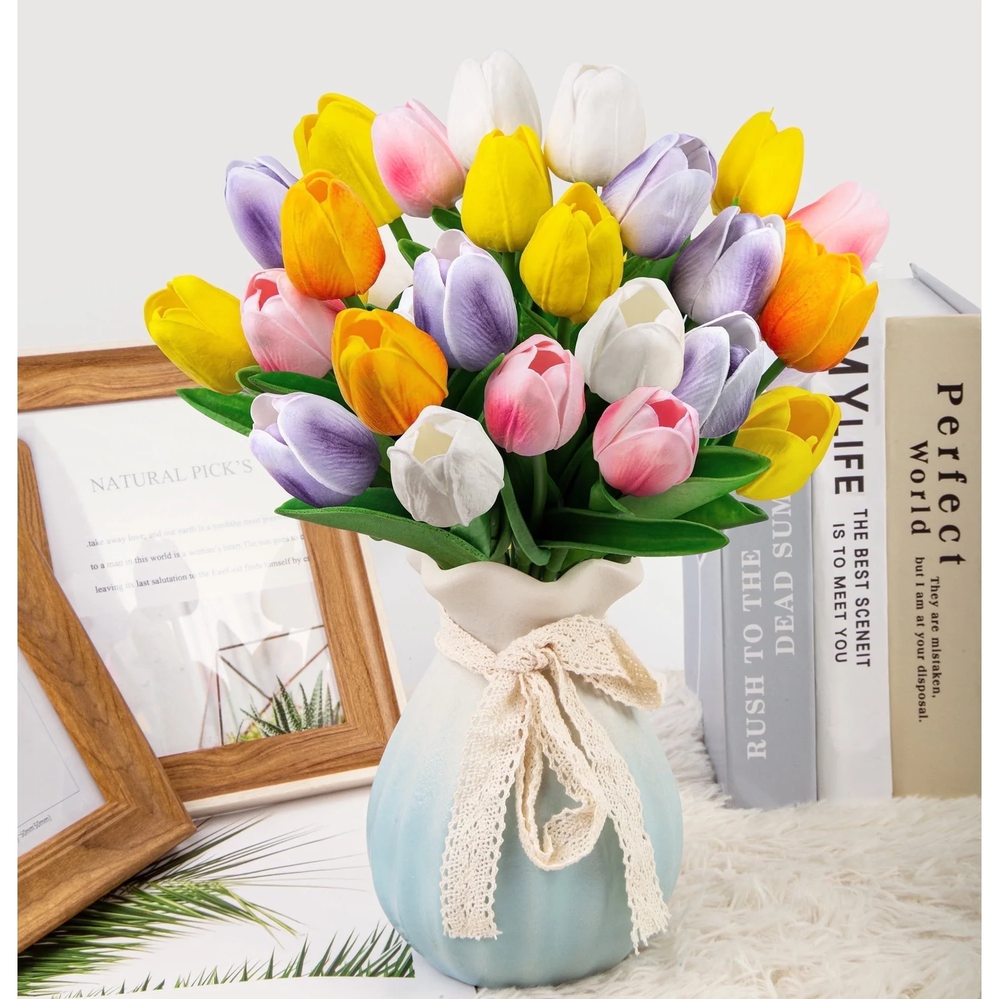 Scidweet 20 Pcs Artificial Flowers Fake Tulip, Colorful Tulip for Spring Summer Indoor Table Wedd... | Walmart (US)