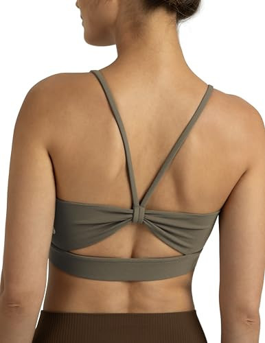 Colorfulkoala Women's Dreamlux Bowknot Strappy Sports Bras Light Impact Workout Yoga Tops(XXL, Major Brown) | Amazon (US)