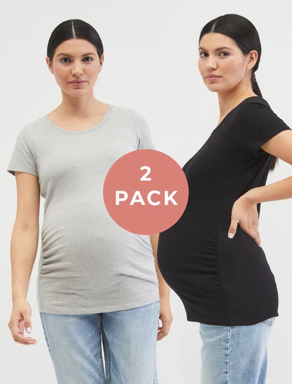 BumpStart Maternity Tee (2 Pack)- Black/Grey | Motherhood Maternity