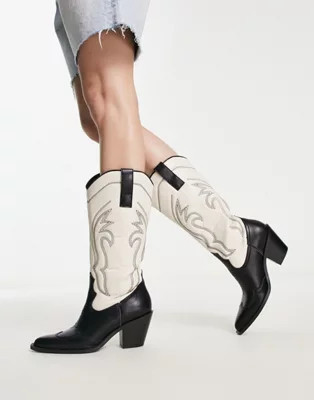 Stradivarius contrast color western boot in black | ASOS (Global)
