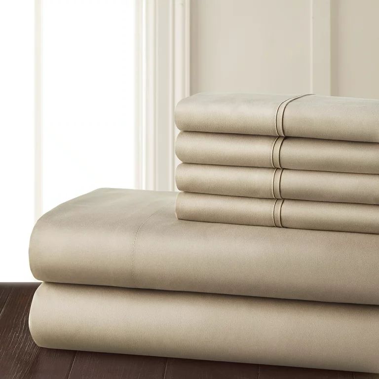 Danjor Linens 1800 Series 6 Piece Bedding Sheet & Pillowcases Sets with Deep Pockets, King, Taupe | Walmart (US)