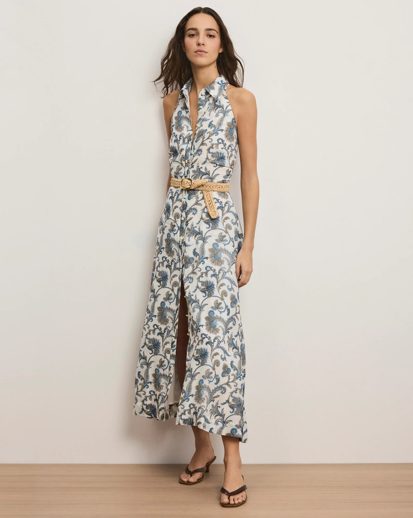 Mackey Paisley Halter Midi Dress in Dove White MultiBlue & White | Veronica Beard | Veronica Beard