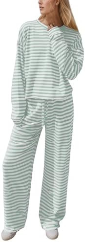 MISSACTIVER Women's Striped 2 Piece Lounge Set Casual Long Sleeve T-Shirt Drawstring Wide Leg Pan... | Amazon (US)