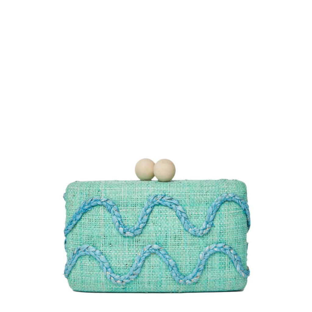 Tierra Embroidered Straw Clutch Bag in Green | Over The Moon