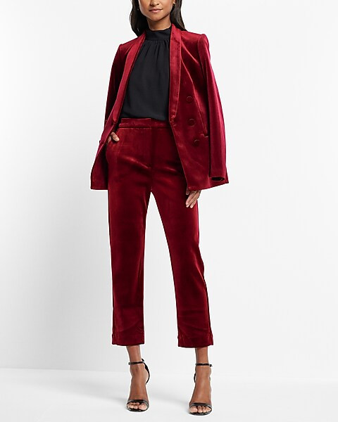 Editor Super High Waisted Velvet Straight Cropped Pant | Express