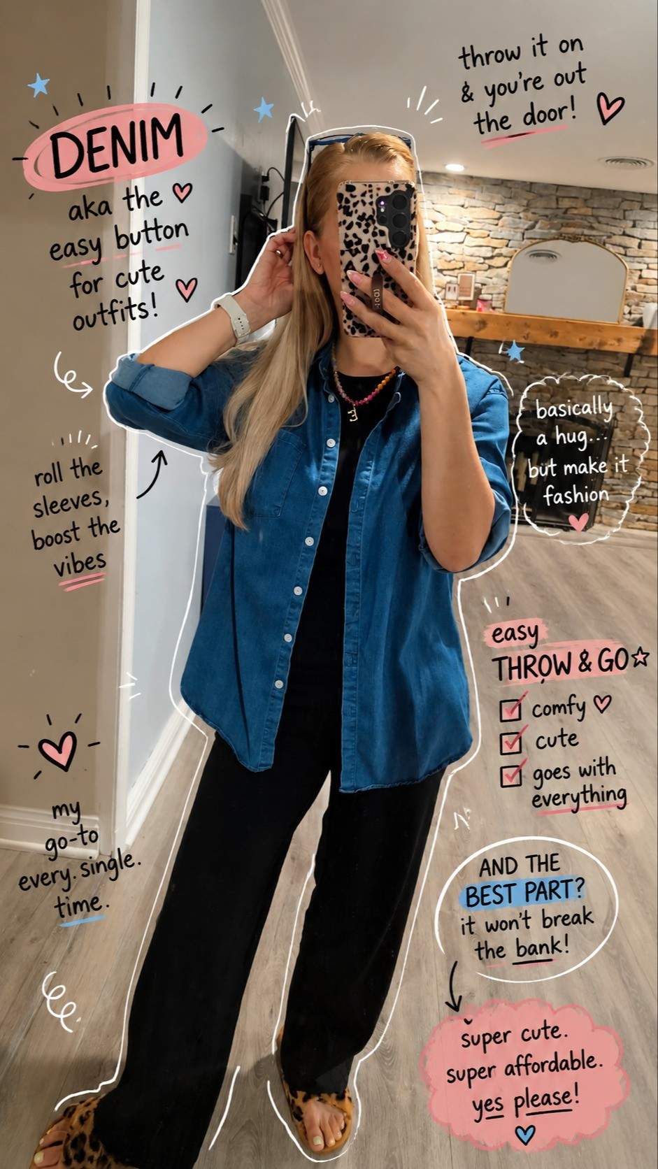 Todays fit - sized up to medium in the denim top! 

#LTKmomlife #LTKootd #LTKgrwm