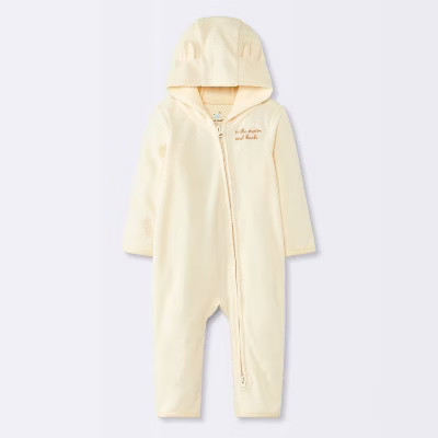 Baby Hooded Love You to the Moon and Back Pramsuit Romper - Cloud Island™ Cream | Target