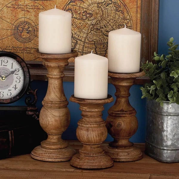 3 Piece Wood Tabletop Candlestick Set | Wayfair North America
