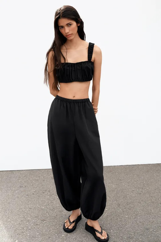 POPLIN GATHERED CROP TOP | Zara UK