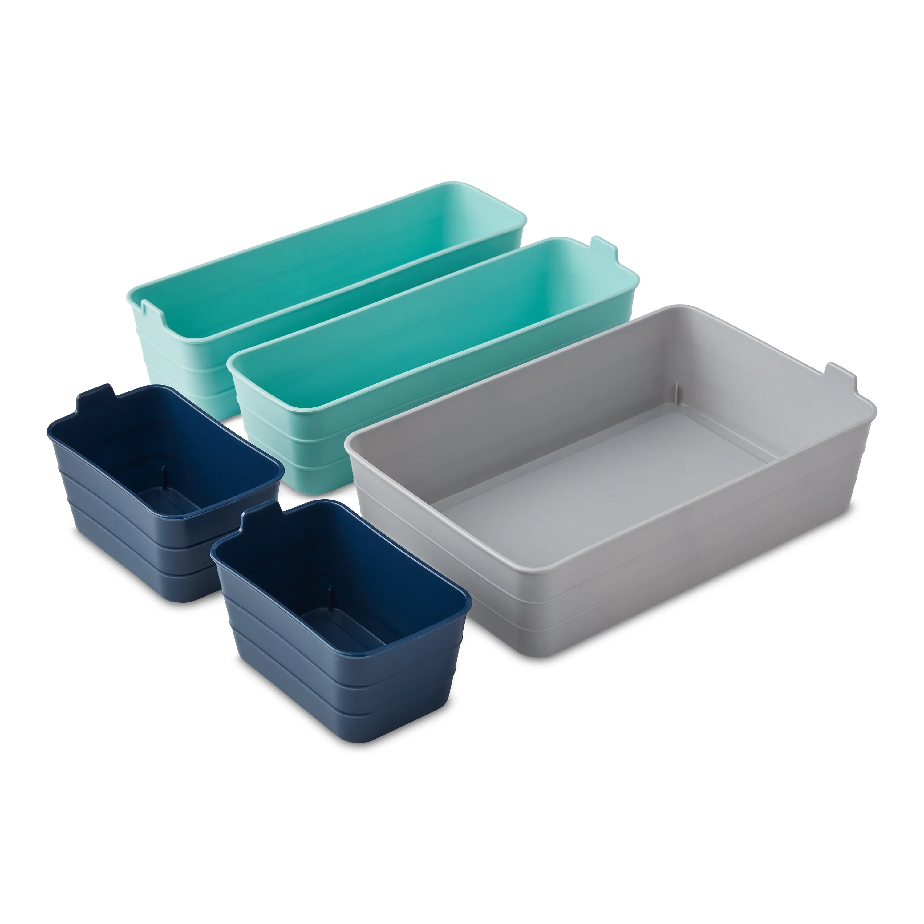 Mainstays Set of 5 Flexible Drawer Storage Organizers, Navy Teal Gray - Walmart.com | Walmart (US)