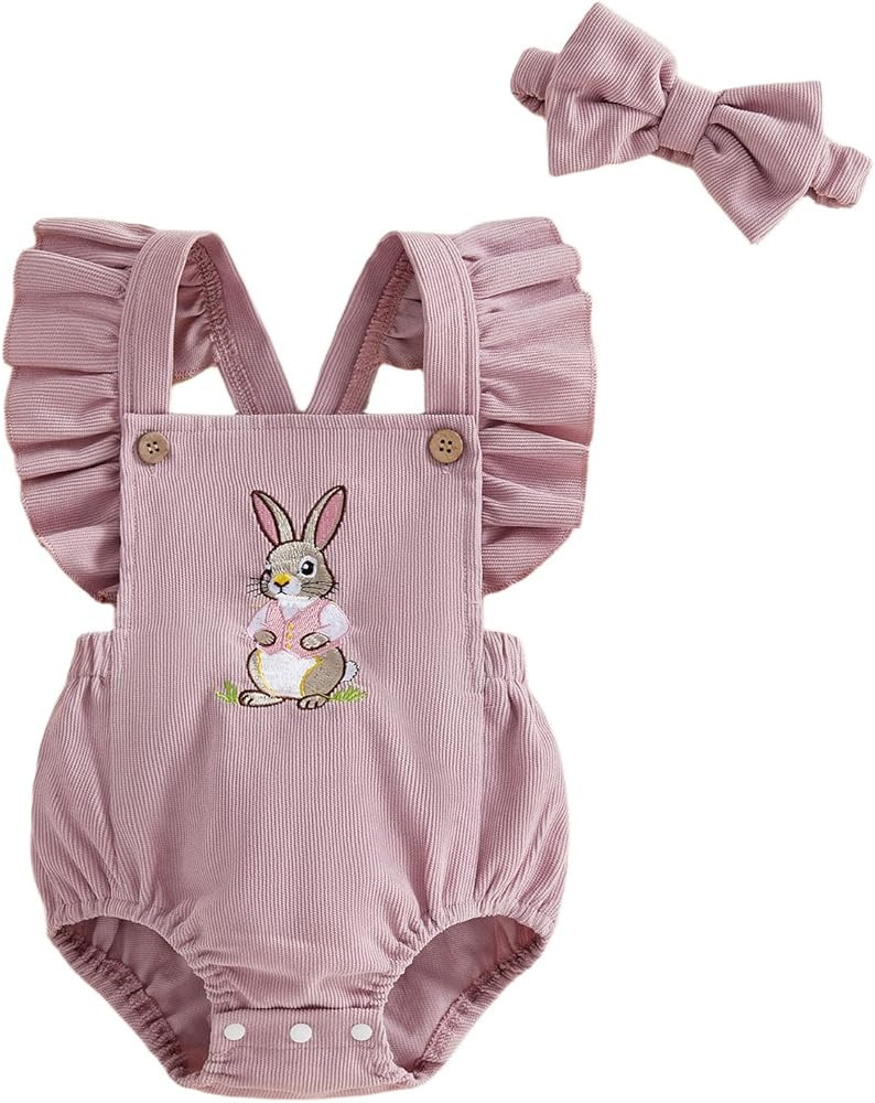 Dcohmch Infant Baby Boy Girl Easter Outfit Bunny Embroidery Sleeveless Romper Overalls Newborn Su... | Amazon (US)