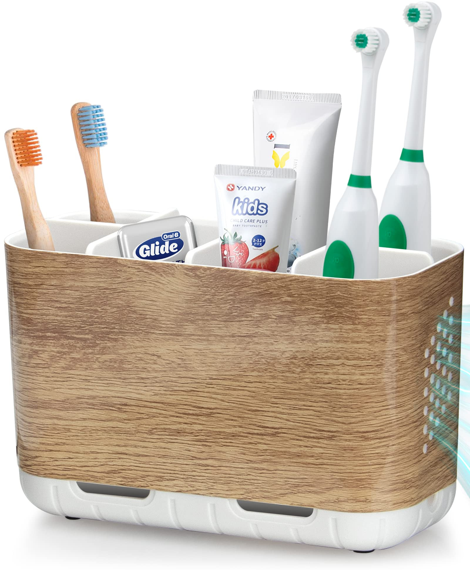 Boperzi Toothbrush and Toothpaste Holder Wood Grain for Bathroom Countertop with Adjustable Divid... | Amazon (US)