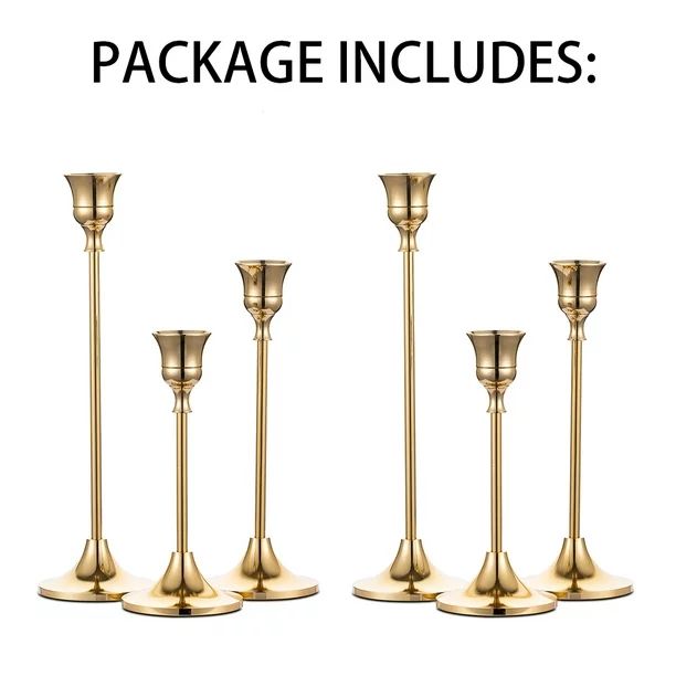 Nuptio Taper Candle Holders In Bulk, Goblet Brass Gold Candlestick Holders Set of 6, Decorative M... | Walmart (US)