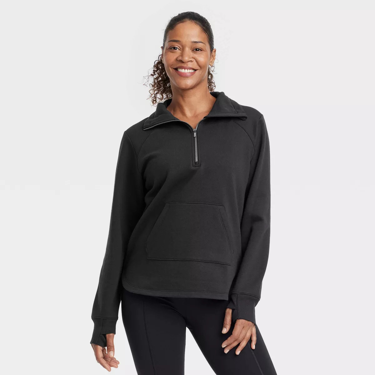 Women's Fleece 1/2 Zip Legging Friendly Pullover Sweatshirt - All In Motion™ Black 4X | Target