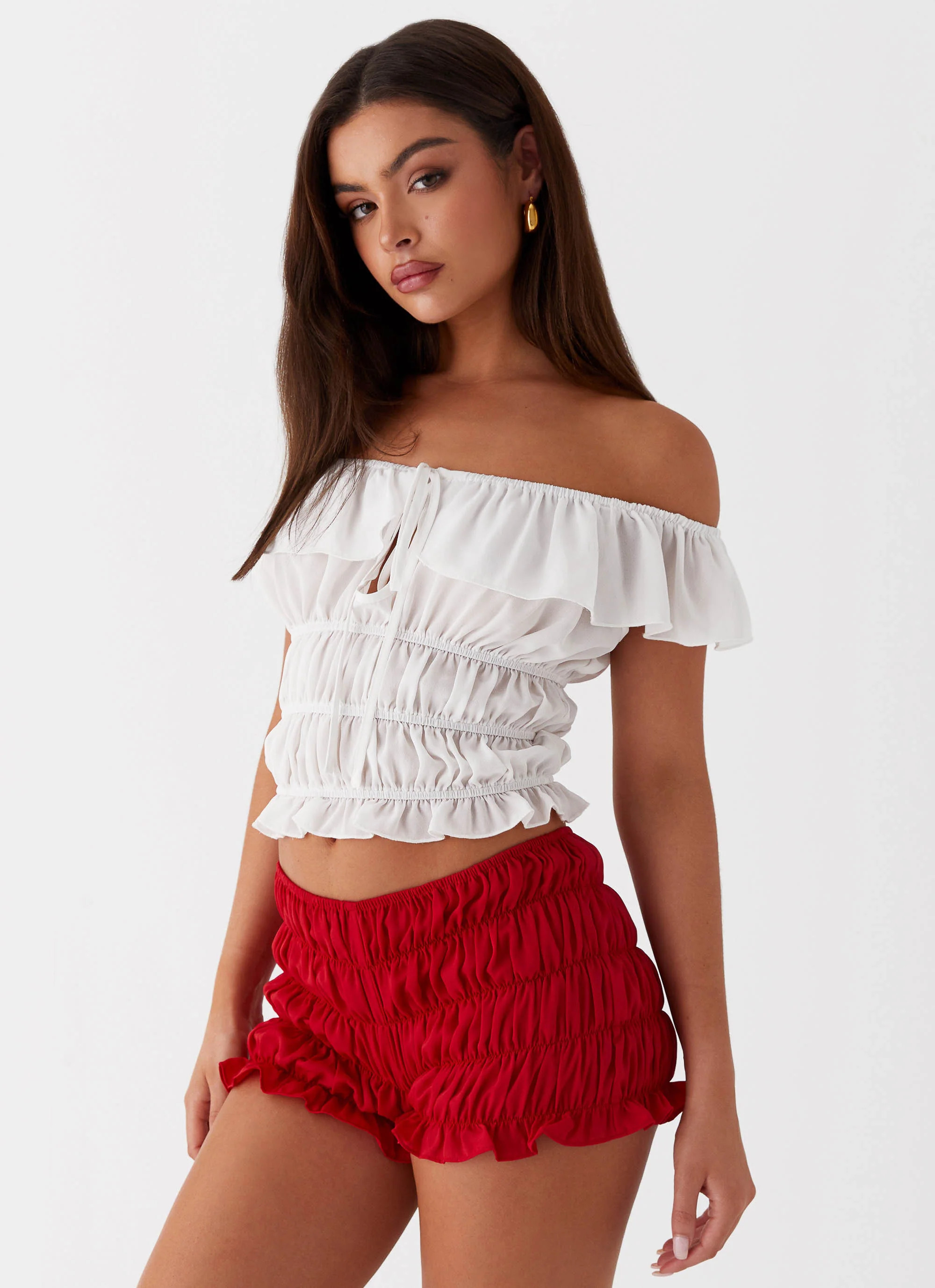 Girls Like Us Ruched Mini Shorts - Red | Peppermayo (Global)