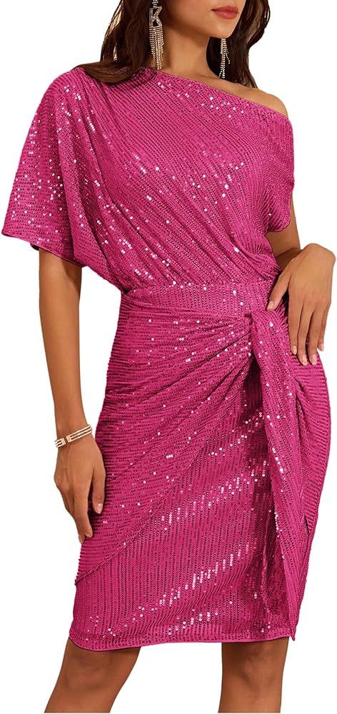 GRACE KARIN Women's Sequin Sparkly Glitter Party Club Dress One Shoulder Ruched Cocktail Bodycon ... | Amazon (US)