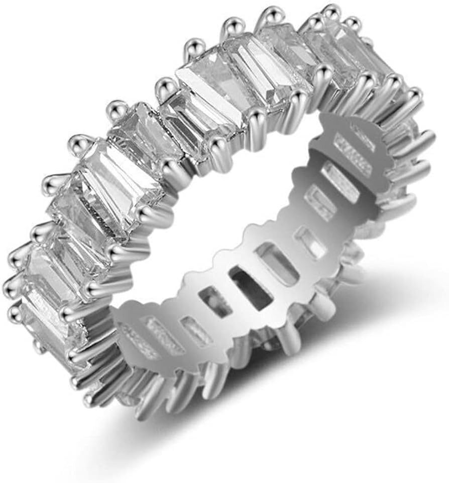 925 Sterling Silver Womens Ring Yellow Gold Ladder Square Ring Shiny Full Circle Zircon Round Rin... | Amazon (US)