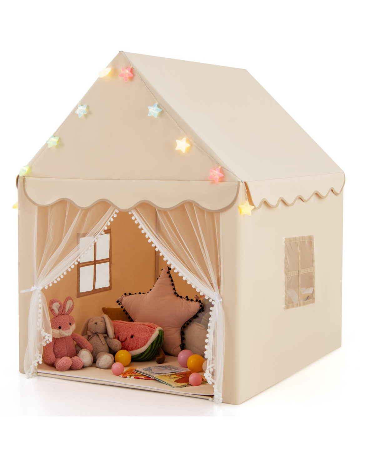 Kids Playhouse Tent with Star Lights & Play Mat Cozy Indoor Fun for Children - Beige | Macy's