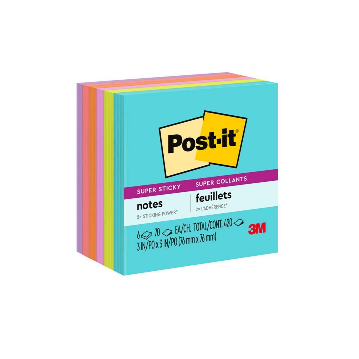 Post-it 6pk 3"x3" Super Sticky Notes 70 Sheets/Pad - Miami Collection | Target