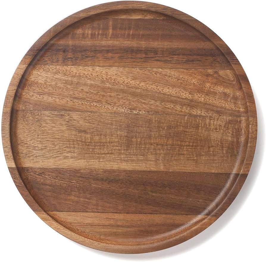 Round Wood Tray, Acacia Wooden Decorative Serving Tray for Coffee Table and Home Decor, Wooden Ap... | Amazon (US)
