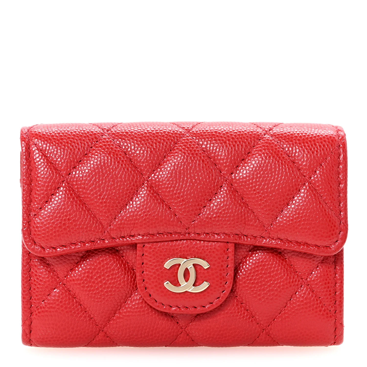 Caviar Quilted Flap Card Holder Wallet Red | FASHIONPHILE (US)