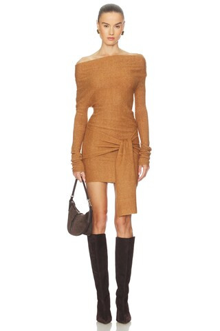 Camila Coelho Leonie Off The Shoulder Dress in Camel from Revolve.com | Revolve Clothing (Global)