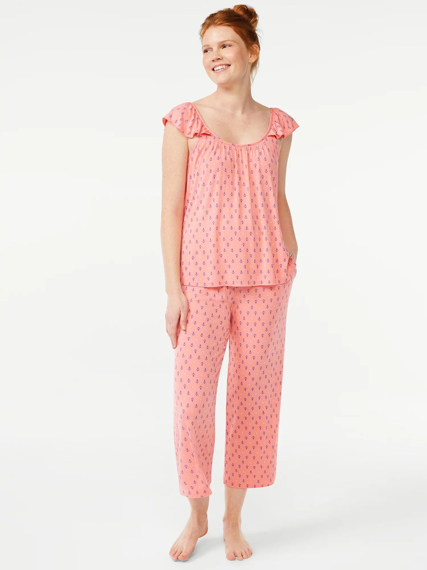 Joyspun Women's Ruffled Cami and Capris Pajama Set, 2-Piece, Sizes S to 3X | Walmart (US)