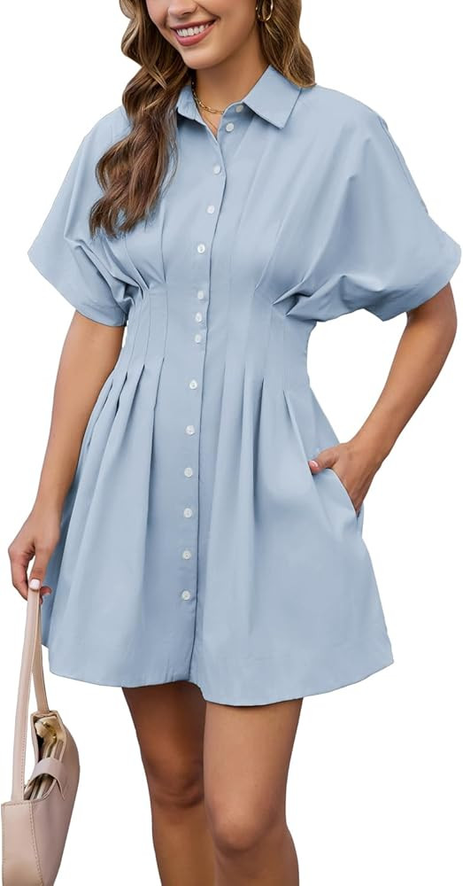 Shy Velvet Women\u2019s Mini Shirt Dress Casual Button Down Short Sleeve Collared Summer Dresses | Amazon (US)