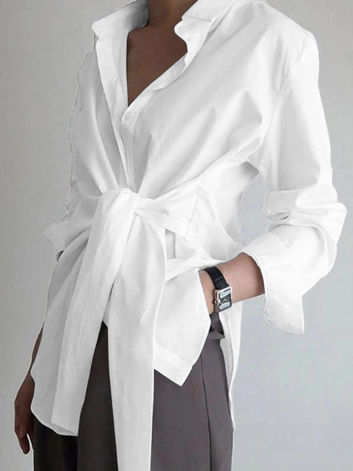 Semi-Sheer Button Down Tied Long Shirt | Commense