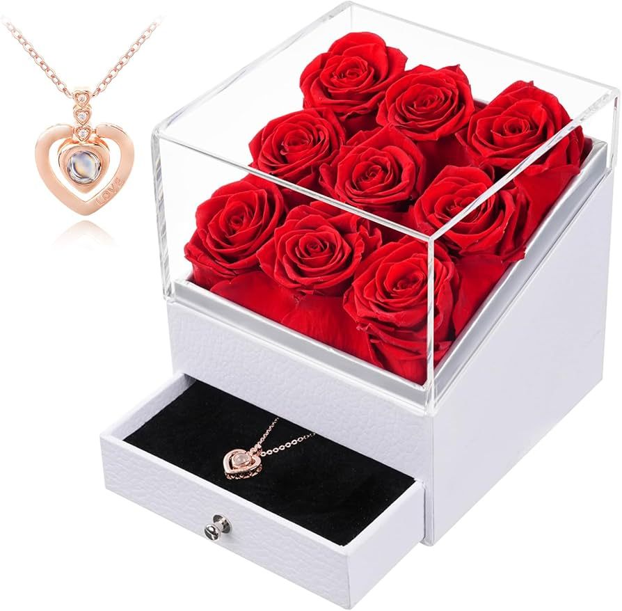 Eterfield Preserved Roses with I Love You Heart Necklace 9-Piece Forever Flowers Delivery Prime R... | Amazon (US)