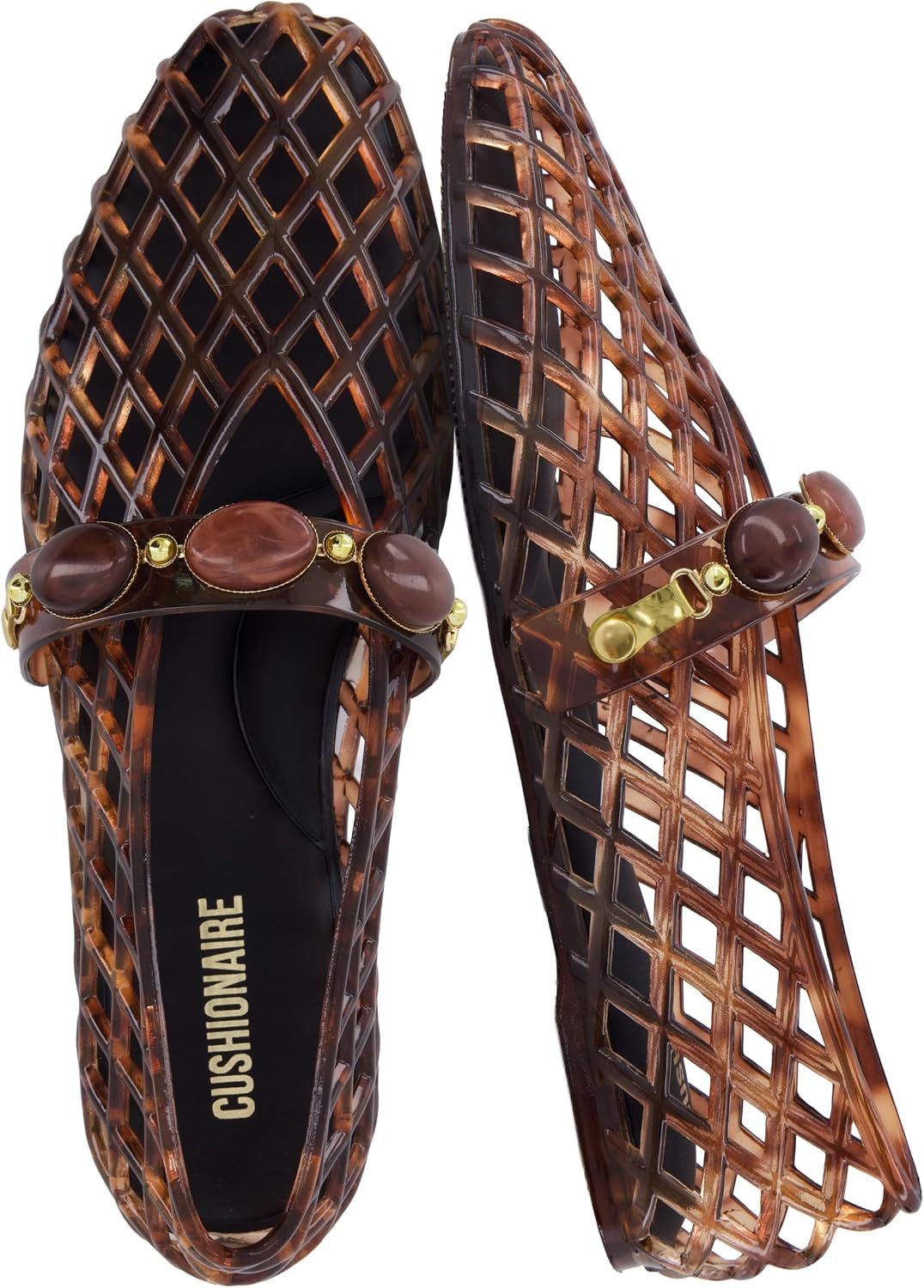 CUSHIONAIRE Sugar Jelly Flats for Women, Embellished Vamp Strap Jelly Shoes | Amazon (US)